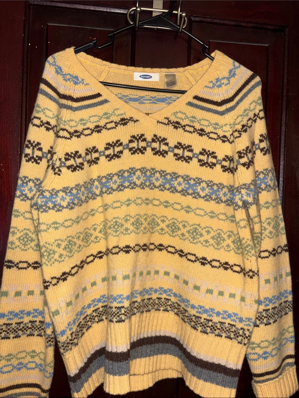 Old Navy Yellow V-Neck Fair Isle-Style Sweater